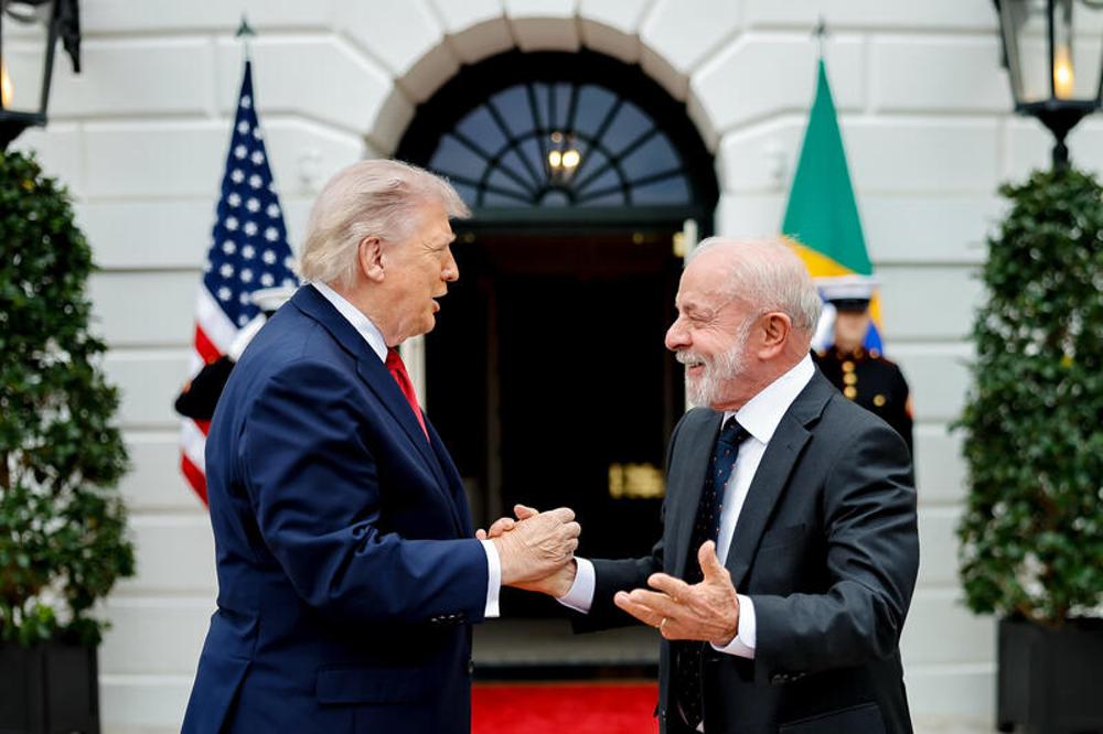 Donald Trump und Lula da Silva am 7. Mai vor dem Wei&szlig;en Haus in Washington